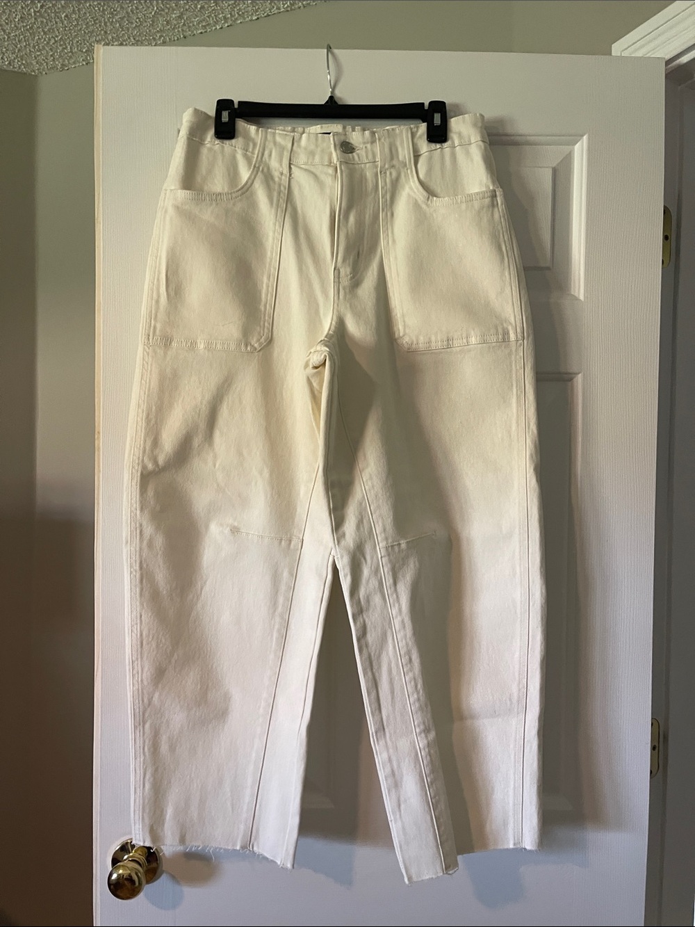 High-Rise White Wide Leg Utility Jeans for Women